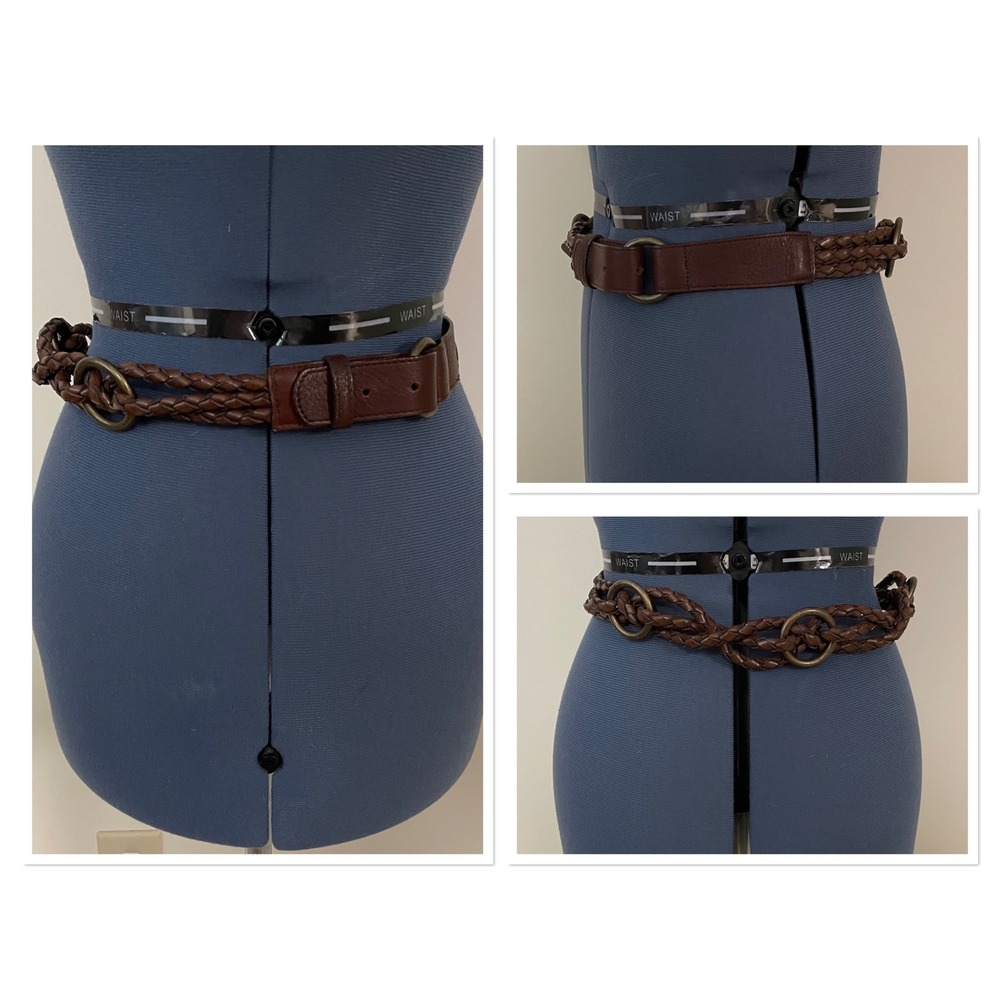 Vtg Worth Womens Braided Brown Leather O Ring Chunky Belt Boho Equestrian Sz P/S